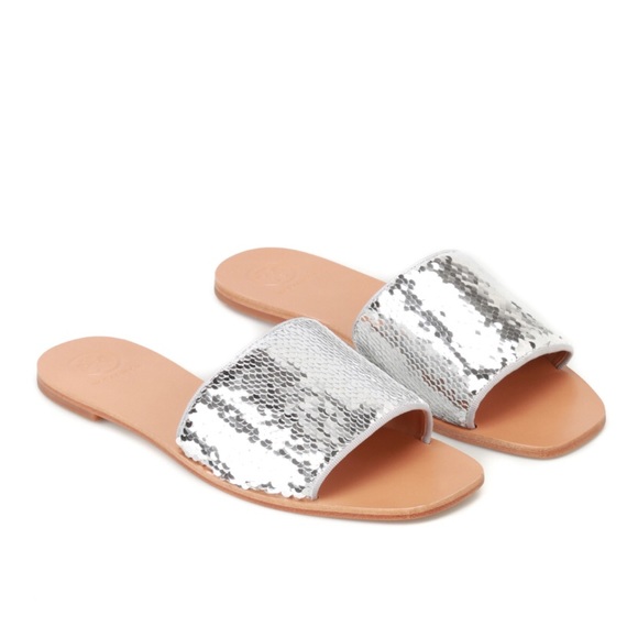 Tory Burch Shoes - Tory Burch Silver/White Carter Reversible Sequin Sandals